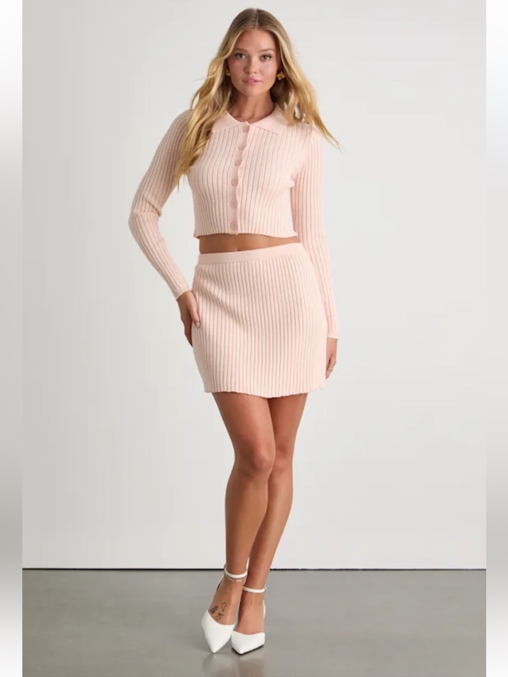 Lulus Too Perfect Light Pink Collared Two-Piece Sweater Mini Dress